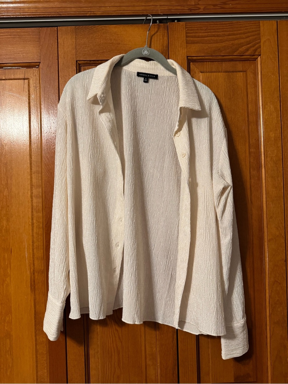 Button-Down Textured Long-Sleeve Shirt - Cream